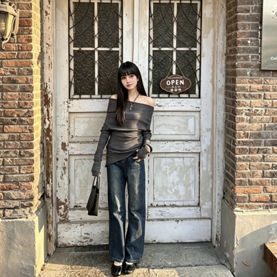长高腰女美式蓝色小个子裤子深色