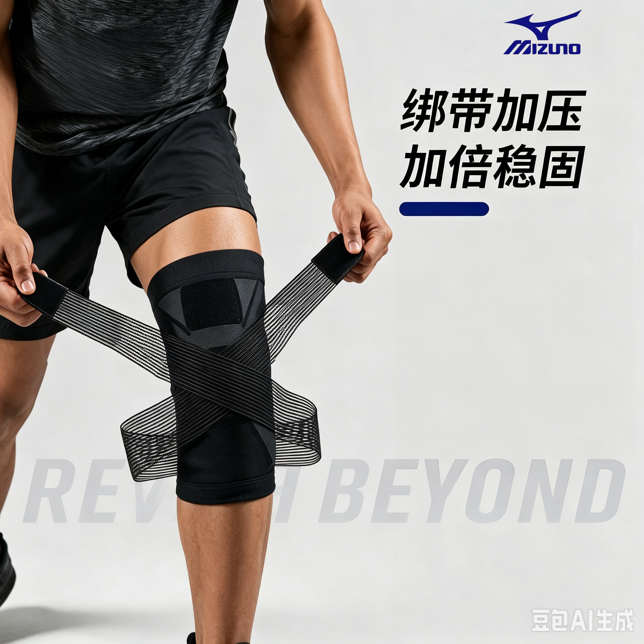 Mizuno/美津浓绑带式加压支撑护膝透气篮球足球健身跑步登山护具