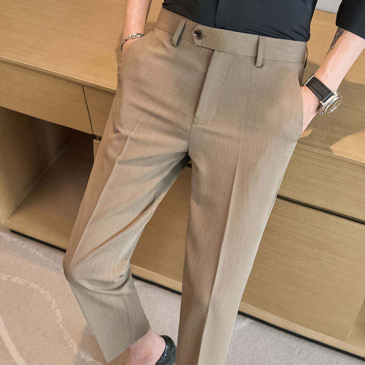 九分裤男夏季休闲裤高级感时尚潮流英伦风纯色商务西裤修身0627r