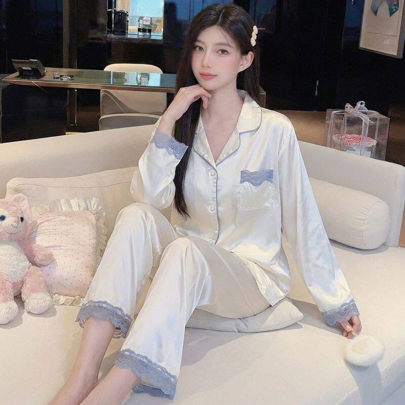冰丝睡衣女春秋款长袖薄款套装新款高级感真丝绸可爱可外穿家居服