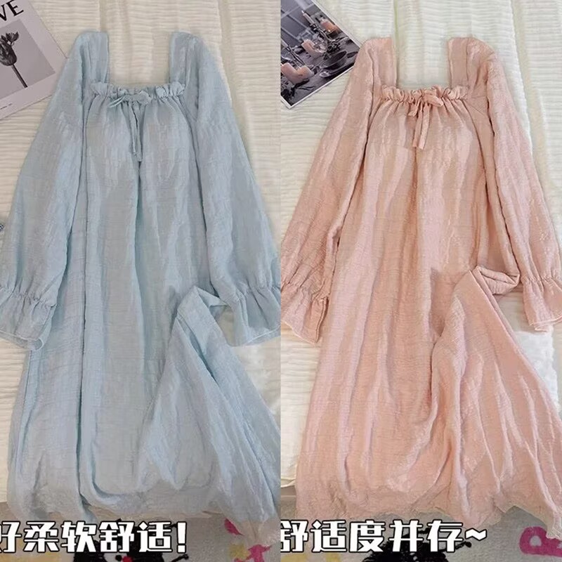 【买一送一】公主风带胸垫睡裙女春秋季长袖中长款甜美可爱连衣裙
