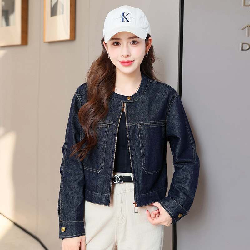 巨好看的丹宁蓝牛仔外套女棒球服春秋新款小个子短款夹克上衣美式