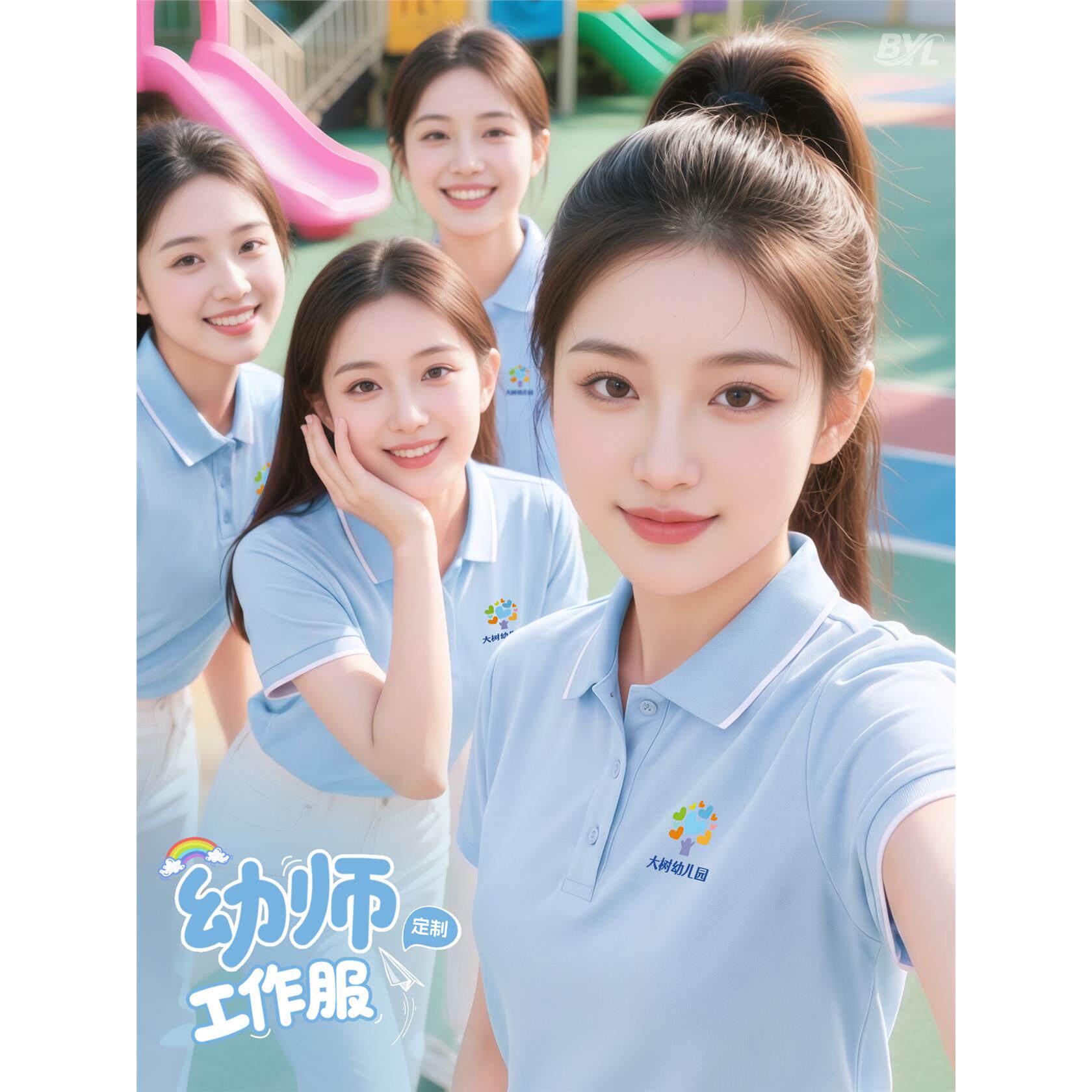 夏季幼师工作服短袖POLO衫定制印logo幼儿园托管机构T恤老师工装