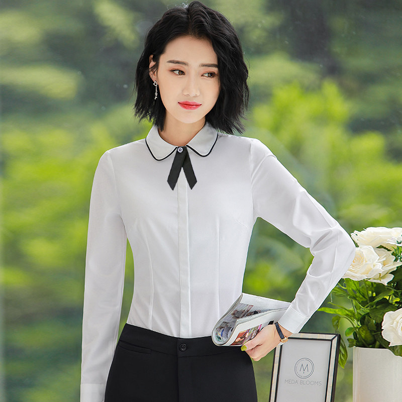 餐饮酒店饭店火锅店前台服务员工作服女长袖衬衫职业装衬衣定制