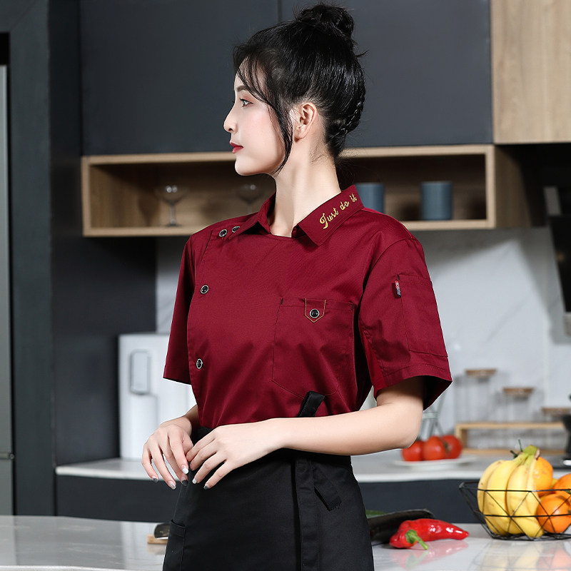 厨师服短袖夏季餐饮烘焙蛋糕房幼儿园食堂时尚后厨房定制男女
