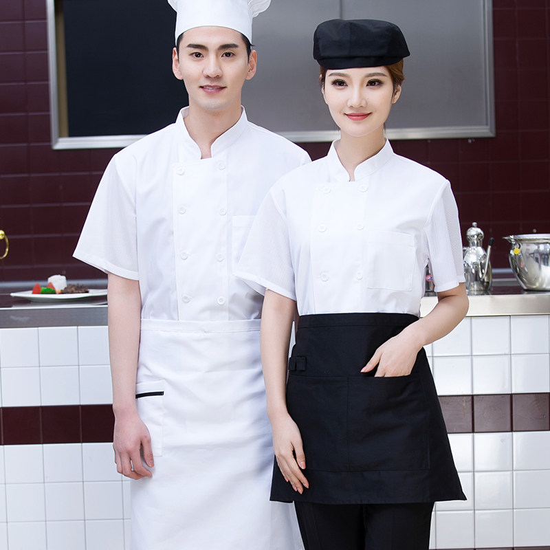 夏季厨师工作服短袖薄款透气网餐饮酒店餐厅饭店后厨服装男装白色