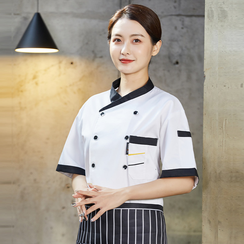 厨师工作服短袖夏季薄款透气餐饮饭店烘焙幼儿园食堂厨房定制男女