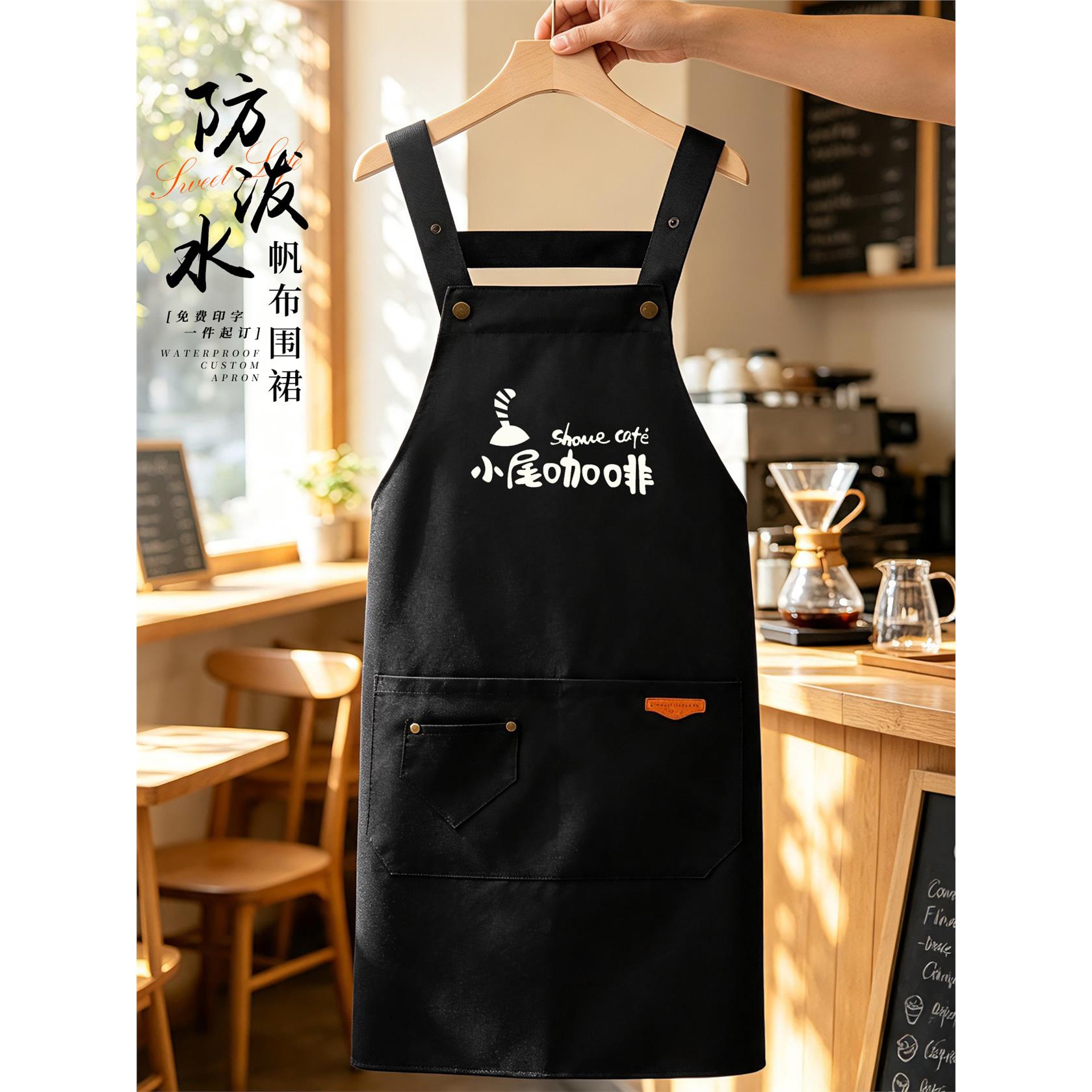 防水围裙定制logo印字餐饮上班专用奶茶咖啡饭店厨房工作服围腰女