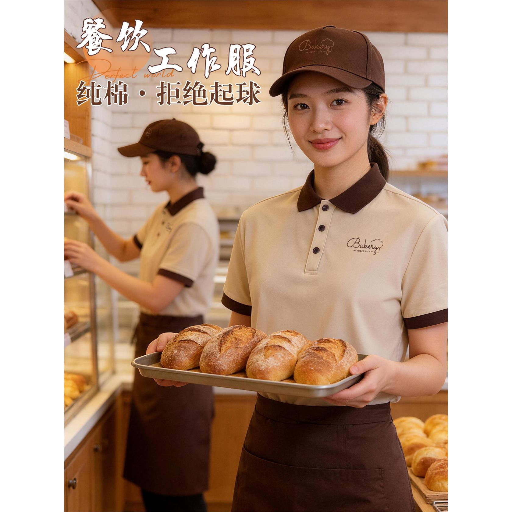烘焙店工作服定制t恤印logo夏季奶茶蛋糕甜品店服务员工装短袖女