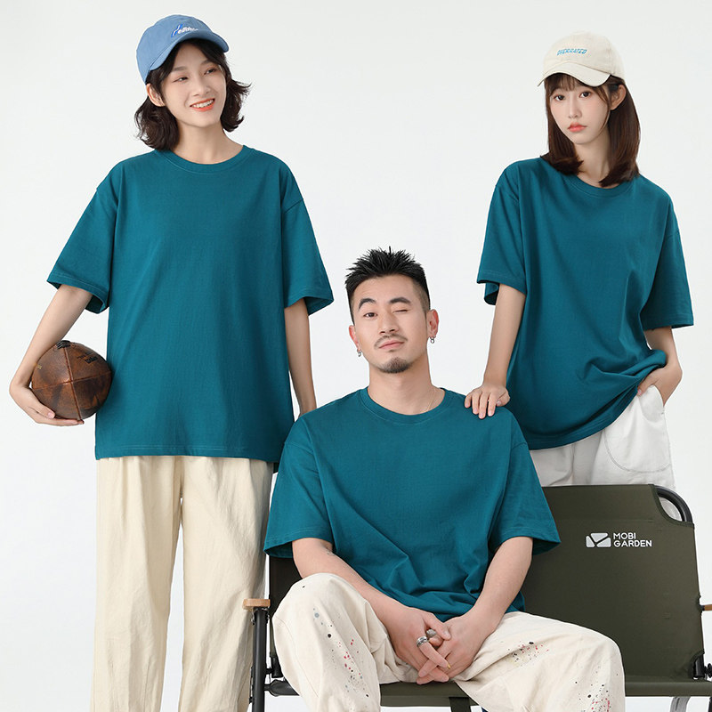 纯棉圆领工作服定制印logo同学聚会宽松T恤团体班服装短袖男夏季