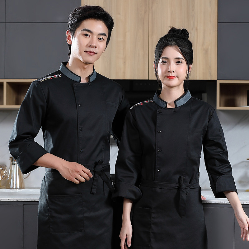 厨房工作服厨师秋冬装长袖高档餐饮西餐后厨立领衣服男女套装定制