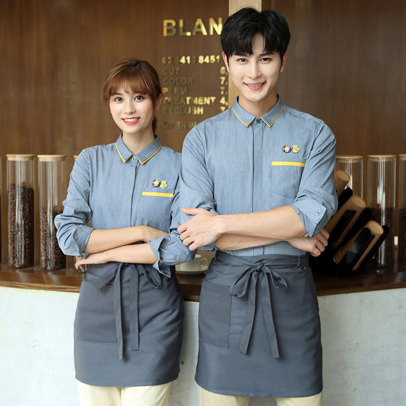 餐饮快餐店奶茶店咖啡厅服务员工作服男女长袖秋冬款衬衫定制logo