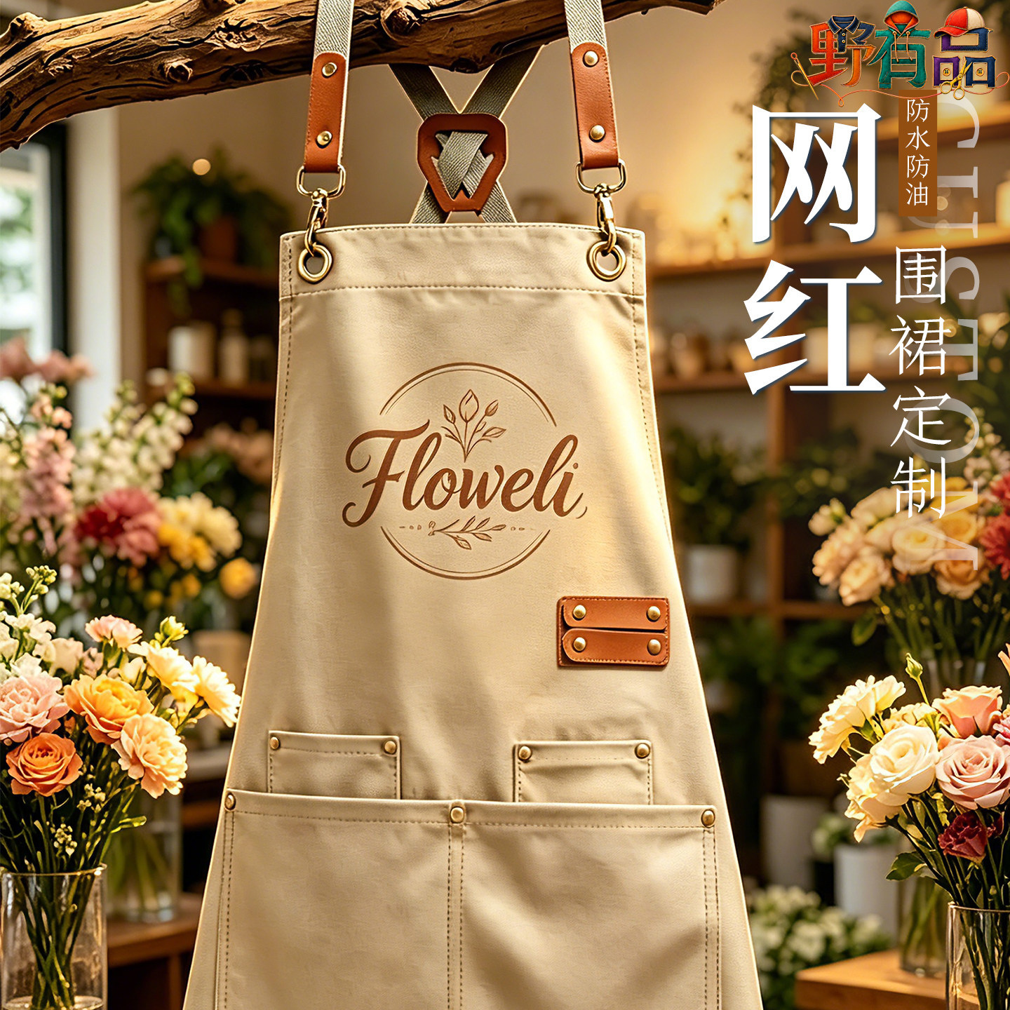 帆布防水防油餐饮围裙定制logo