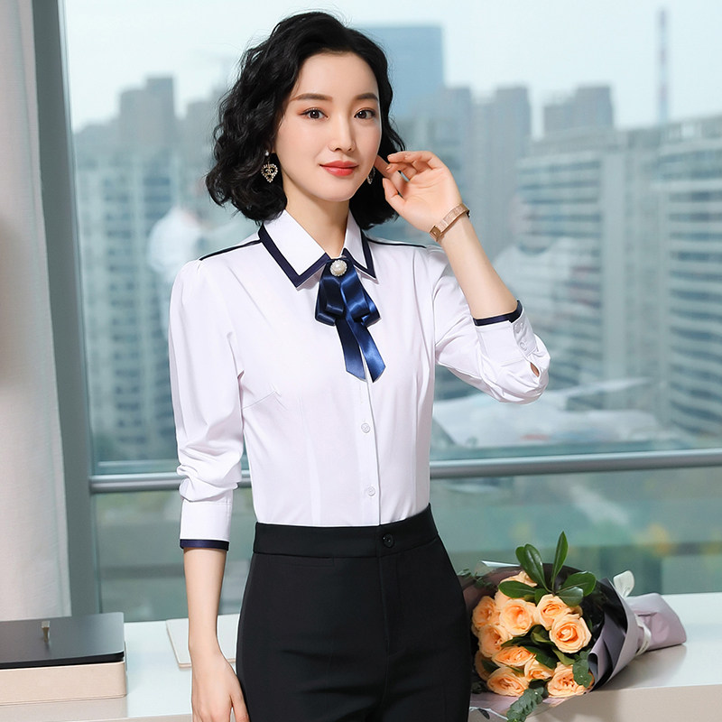 餐饮服务员工作服长袖衬衫女高端餐厅酒店经理前台工装衬衣秋冬季