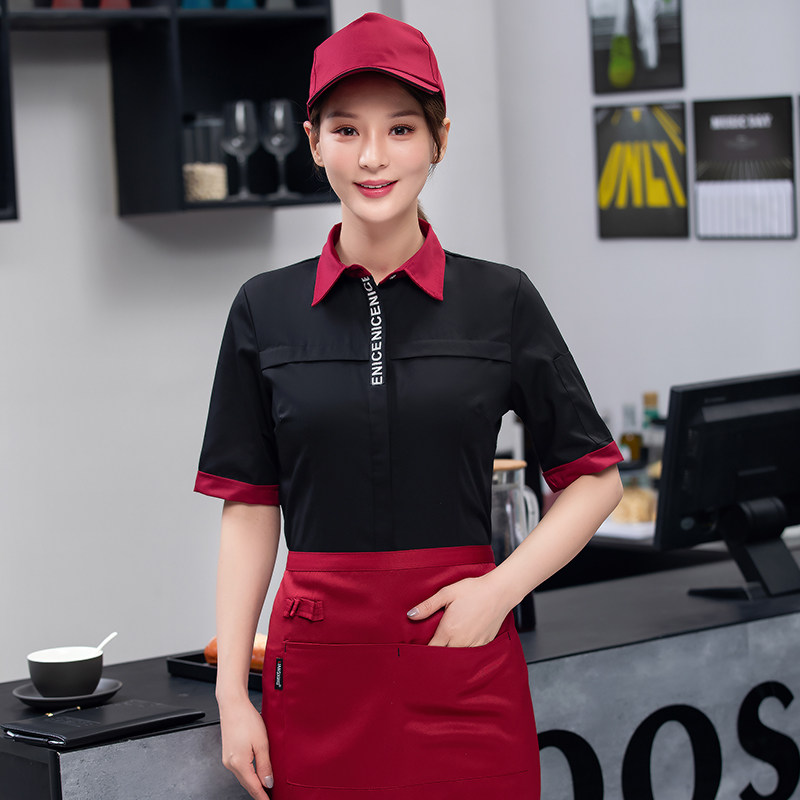 餐厅服务员工作服短袖夏季餐饮快餐店收银前台迎宾定制工衣服男女