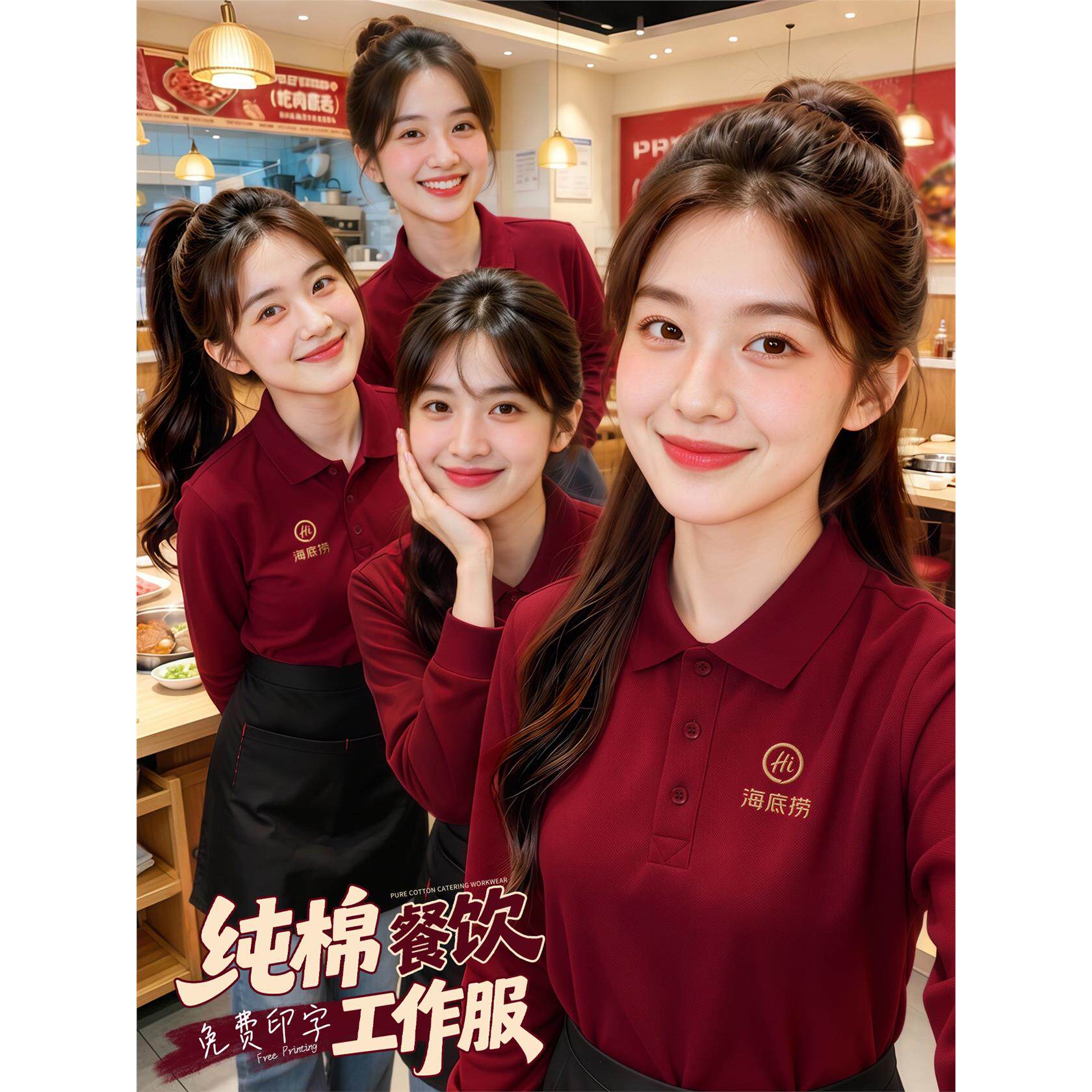 餐饮polo衫工作服定制logo秋冬火锅烧烤奶茶店员工装长袖薄款卫衣