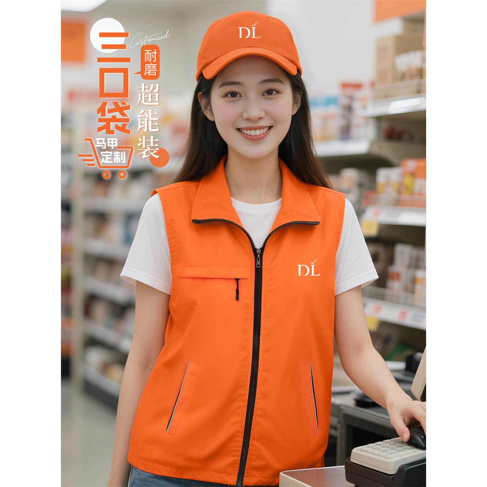 超市工作服马甲定制印logo餐饮收银服务员工装志愿者广告宣传背心