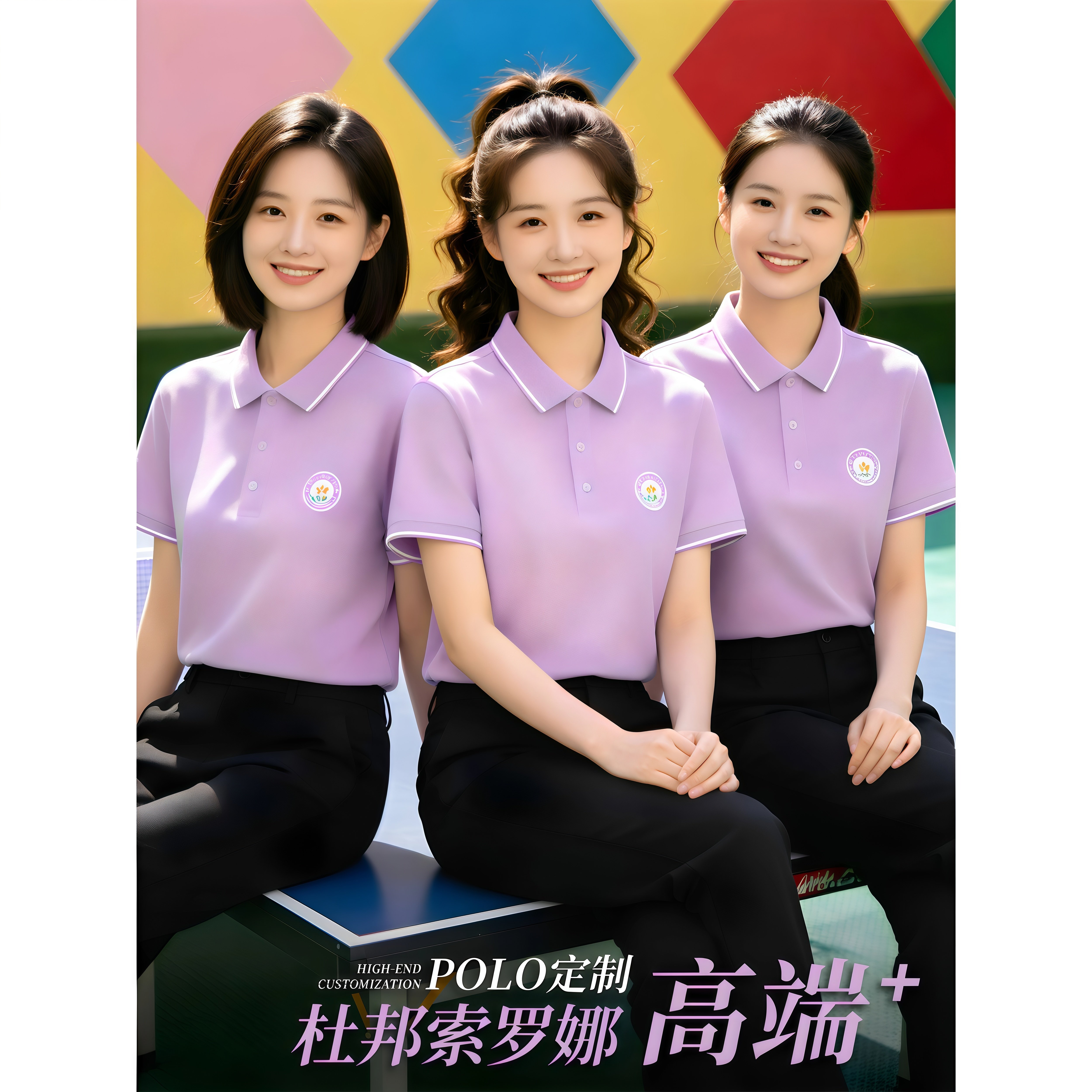 紫色翻领短袖polo衫定制t恤印logo企业团体工作服聚会文化衫班服