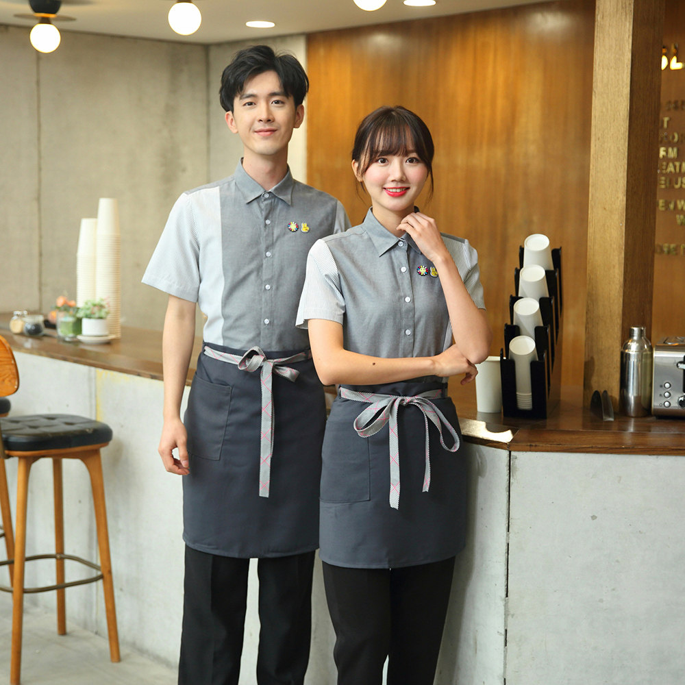 服务员工作服短袖夏季衬衫奶茶店咖啡厅便利店收银员工装定制男女