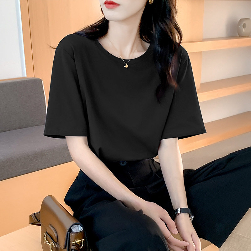 宽松短袖女工作服定制logo美容院上衣T恤印字足疗店工装圆领纯棉