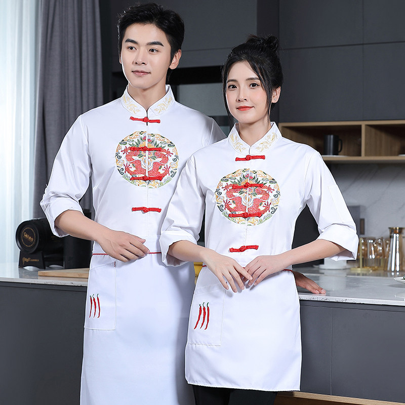 厨师工作服长袖秋冬装餐饮饭店烧烤火锅店后厨房主厨工装刺绣定制
