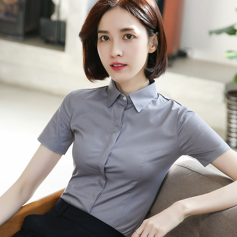 衬衫工作服短袖定制logo工装T恤印字手机店正装修身商务职业装