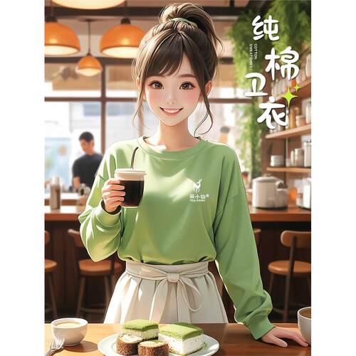 纯棉卫衣定制工作服餐饮咖啡甜品店烘焙师工装秋冬圆领外套印logo