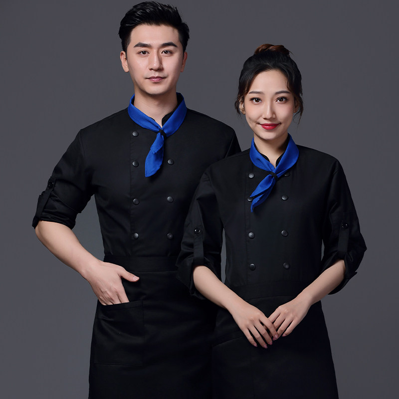 酒店厨师工作服男长袖快餐店食堂后厨厨房工装定制logo中式秋冬装