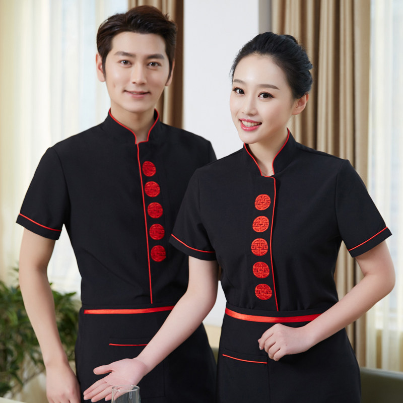服务员工作服餐饮女短袖中餐厅酒店饭店酒楼专用员工服定制logo夏