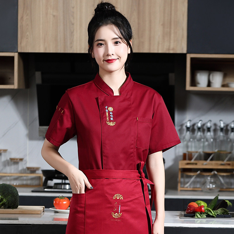 中式餐厅厨师工作服女士短袖定制酒店饭馆后厨房大厨工衣餐饮夏季