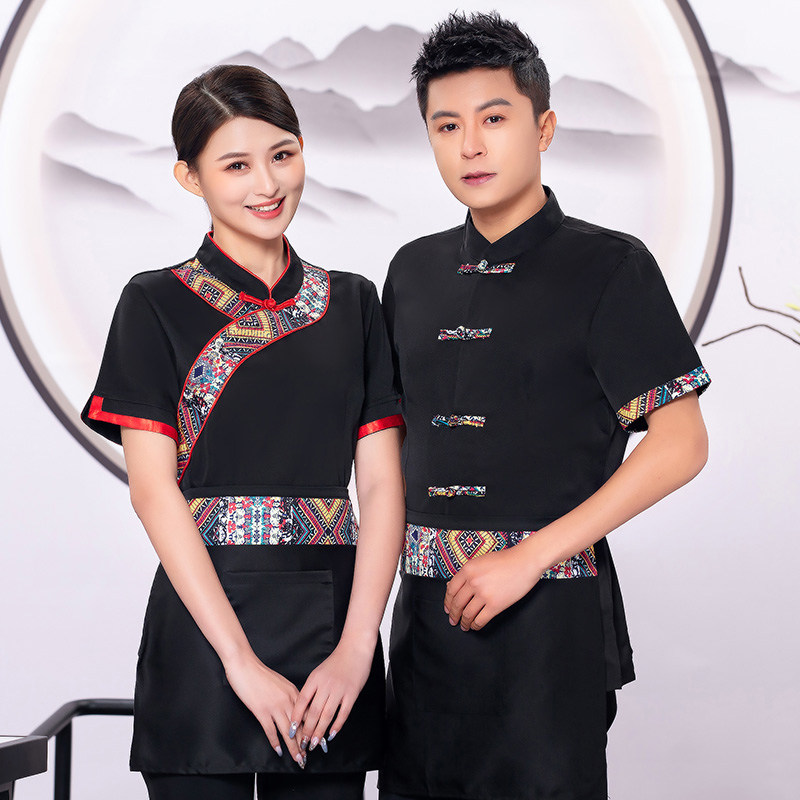 高端定制中国风服务员工作服短袖女夏季餐饮奶茶酒店会所印字制服