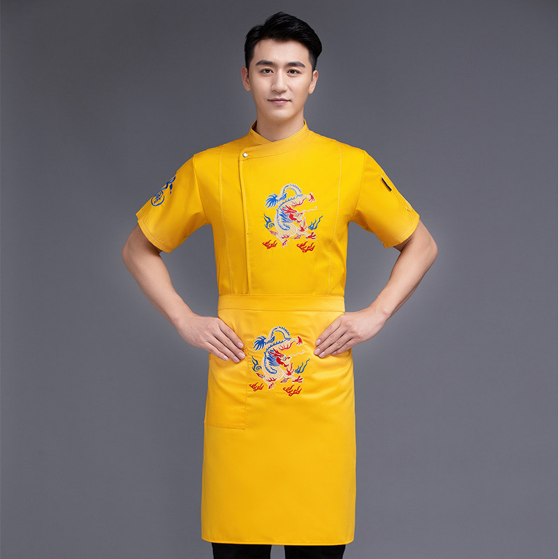 男士薄款短袖时尚修身厨师服咖啡火锅餐饮日料店定制logo夏装