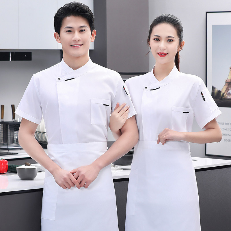 夏季白色厨房厨师服定制男酒店饭店餐厅火锅店后厨餐饮短袖工衣女