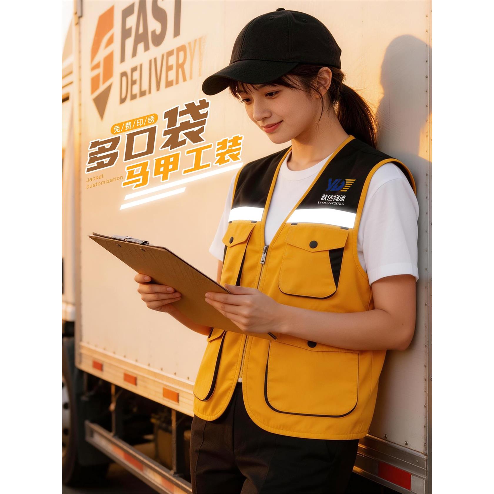 马甲工作服定制印logo夏季仓储物流顺丰快递员反光条透气安全背心
