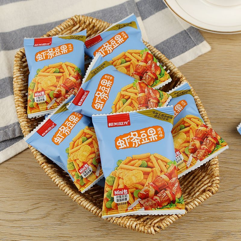 3大袋更划算鲜美阳光虾条豆果烤肉味网红零食工厂直发小包装批发