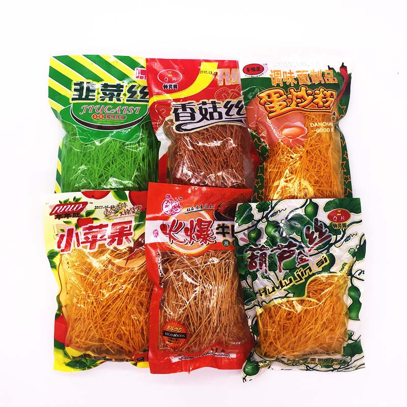 6个品种蛋炒粉火爆牛肉韭菜丝麻辣金丝丝状辣条 80后经典怀旧零食