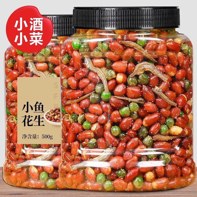 下酒菜小鱼花生米油炸小鱼干香酥油炸花生米烧烤小吃必备罐装