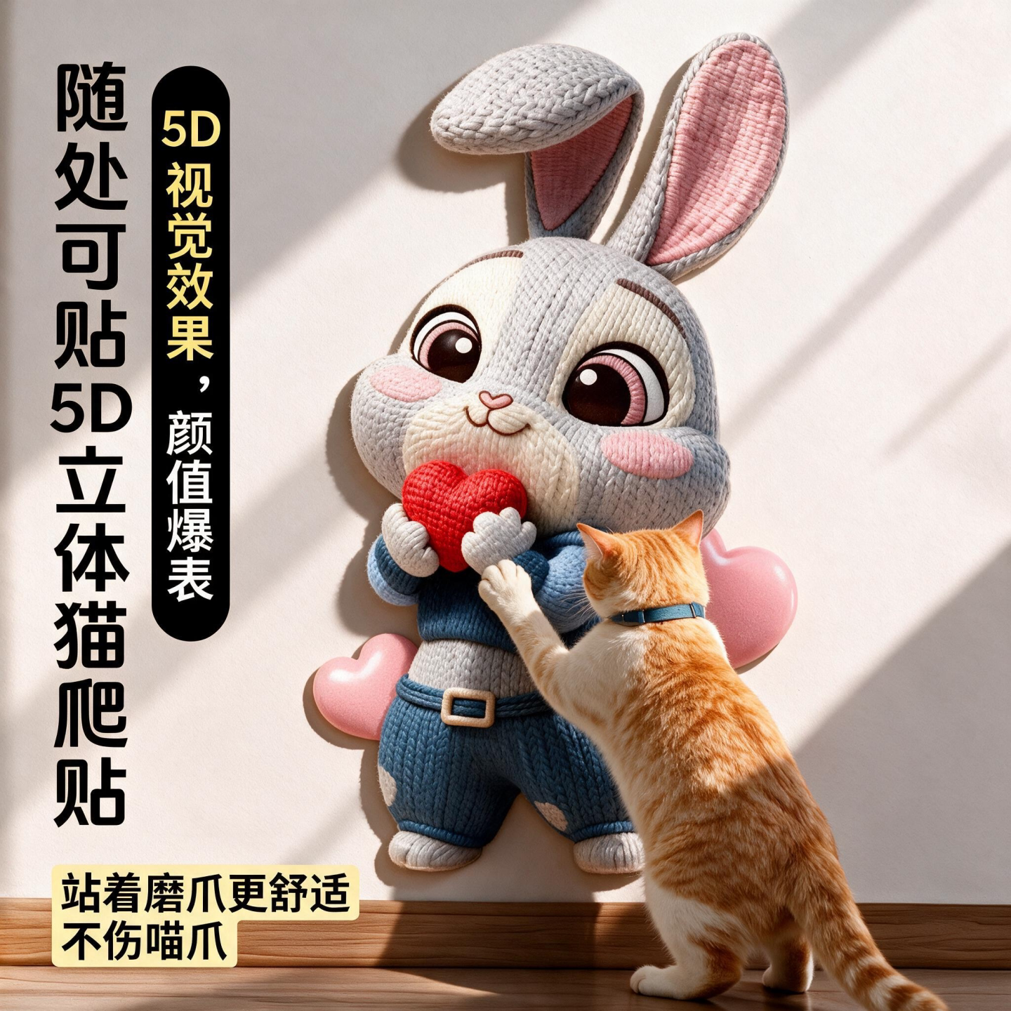 猫抓板耐磨耐脏不掉屑5D立体效果立式可贴墙猫抓垫磨抓猫咪玩具