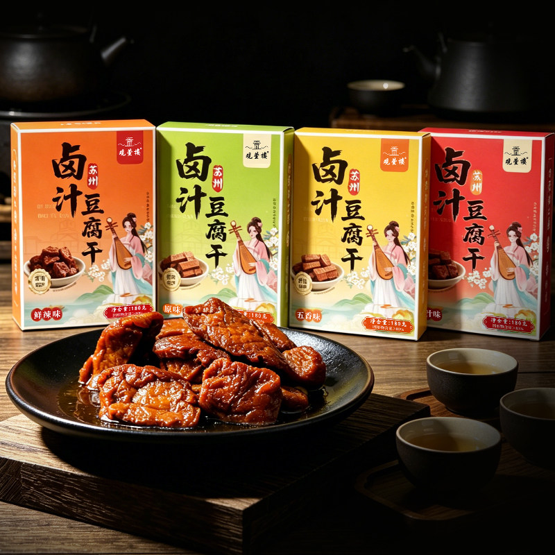 苏州特产卤汁豆腐干原味五香鲜辣卤汁味180g盒装素食零食休闲小吃