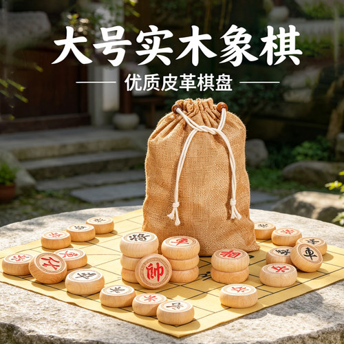 实木中国象棋带皮革棋盘套装