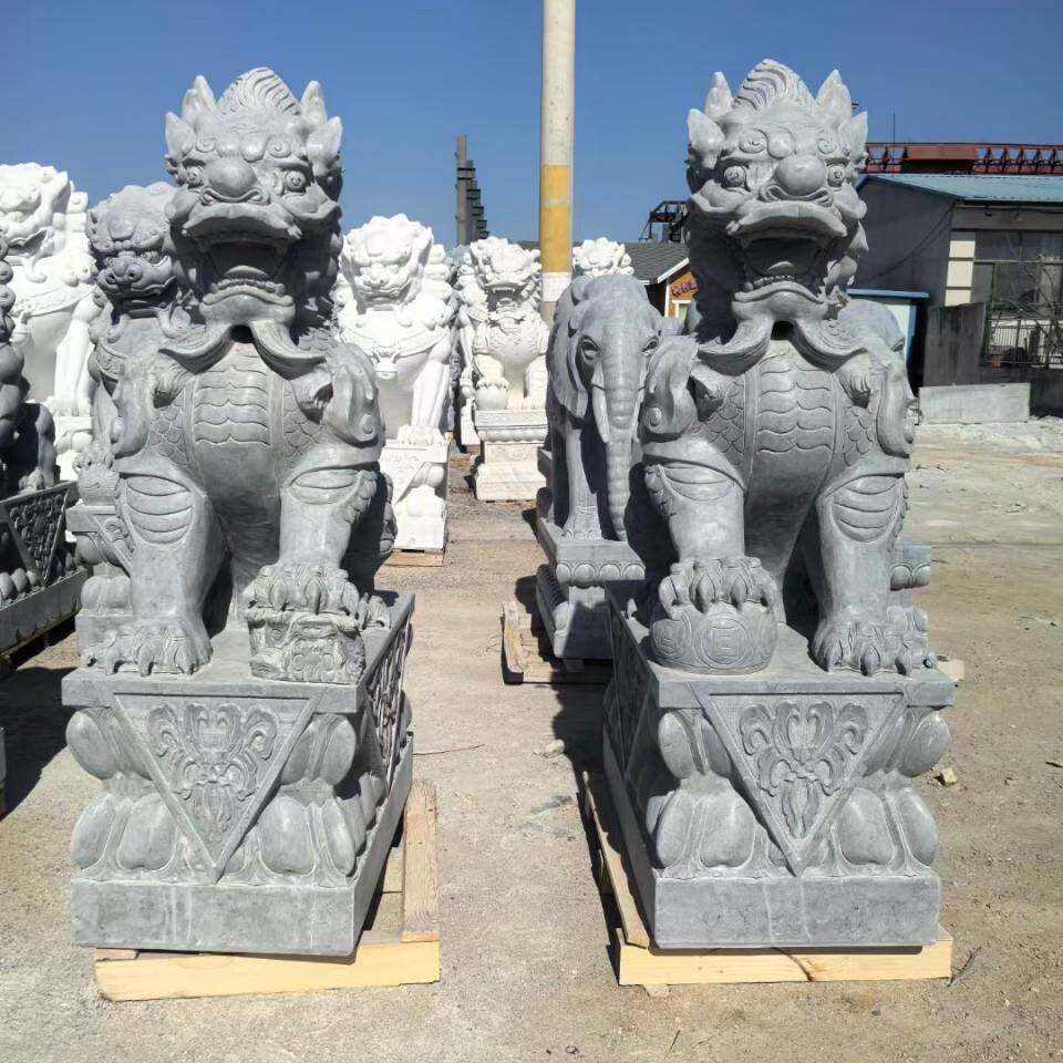 家用大型石雕麒麟公司祠堂寺庙看门瑞兽大门口大理石青石麒麟摆件