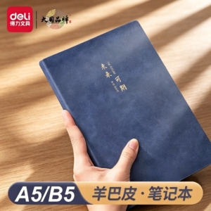 得力笔记本子羊巴皮记事本A5软皮商务办公会议记录本可印logo皮面本加厚工作笔记本简约文艺随身日记本