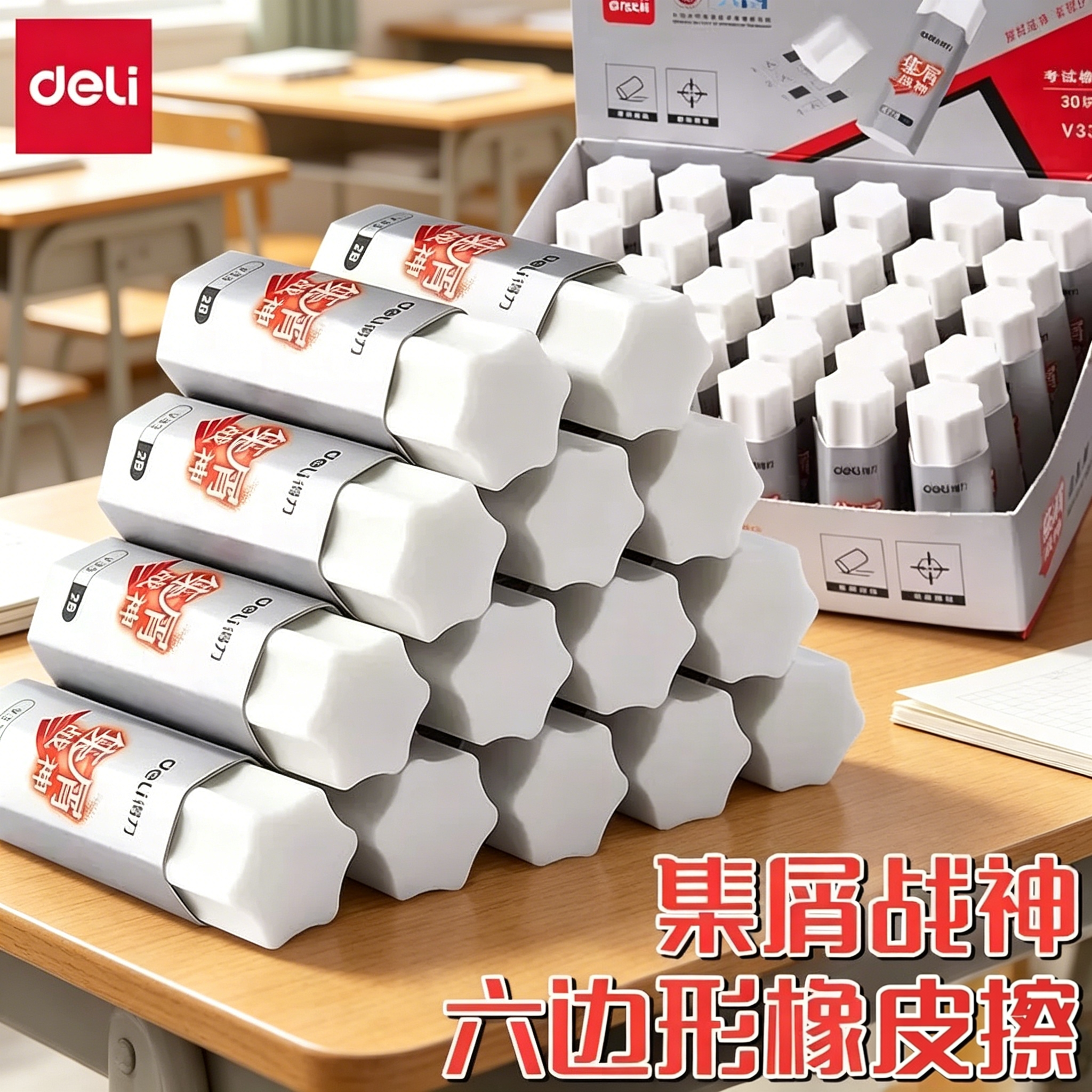 得力真集屑橡皮擦小学生专用无碎屑擦拭成条不易伤纸初高中考试专用儿童素描美术2b象皮檫