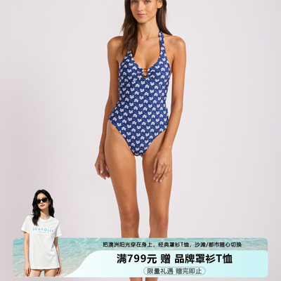 SEAFOLLY 连体泳衣女性感露背显瘦遮肚海边度假温泉修身聚拢泳装