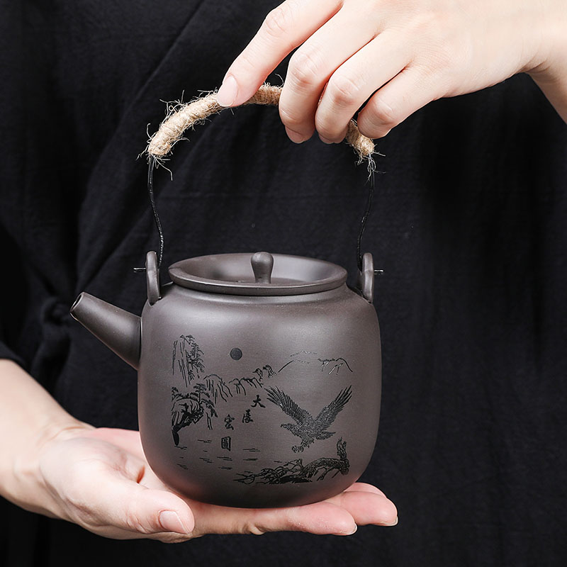 紫砂提梁壶刻字大容量泡茶壶定制家用冷水壶功夫茶具陶瓷茶壶