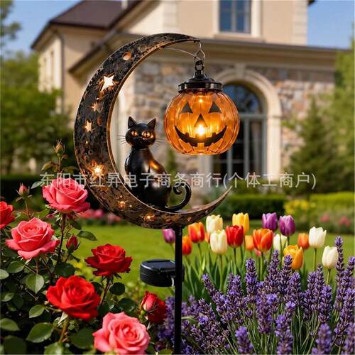 Pumpkin Moon Garden Stake Light黑猫南瓜灯