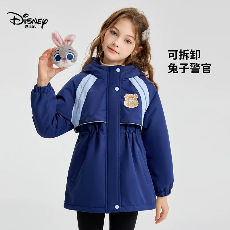 迪士尼疯狂动物城女童连帽羽绒服2025冬季儿童可拆卸兔子警官外套