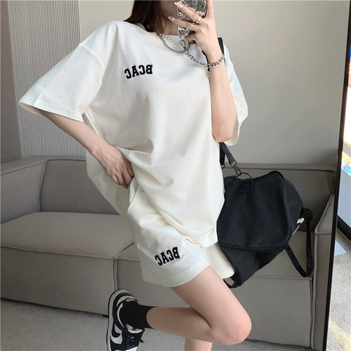 Real shot casual fashion suit female summer new fashionable foreign style net red sports short-sleeved T-shirt shorts two-piece set