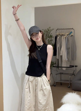 黑色吊带背心女夏外穿高级感宽肩带修身显瘦纯色内搭打底无袖上衣