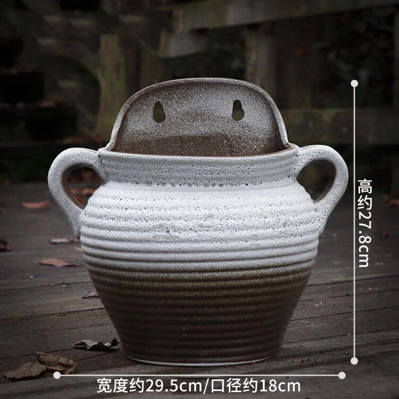 壁挂花盆陶瓷复古垂吊盆绿萝悬挂式挂墙花盆多肉花盆墙壁装饰花器